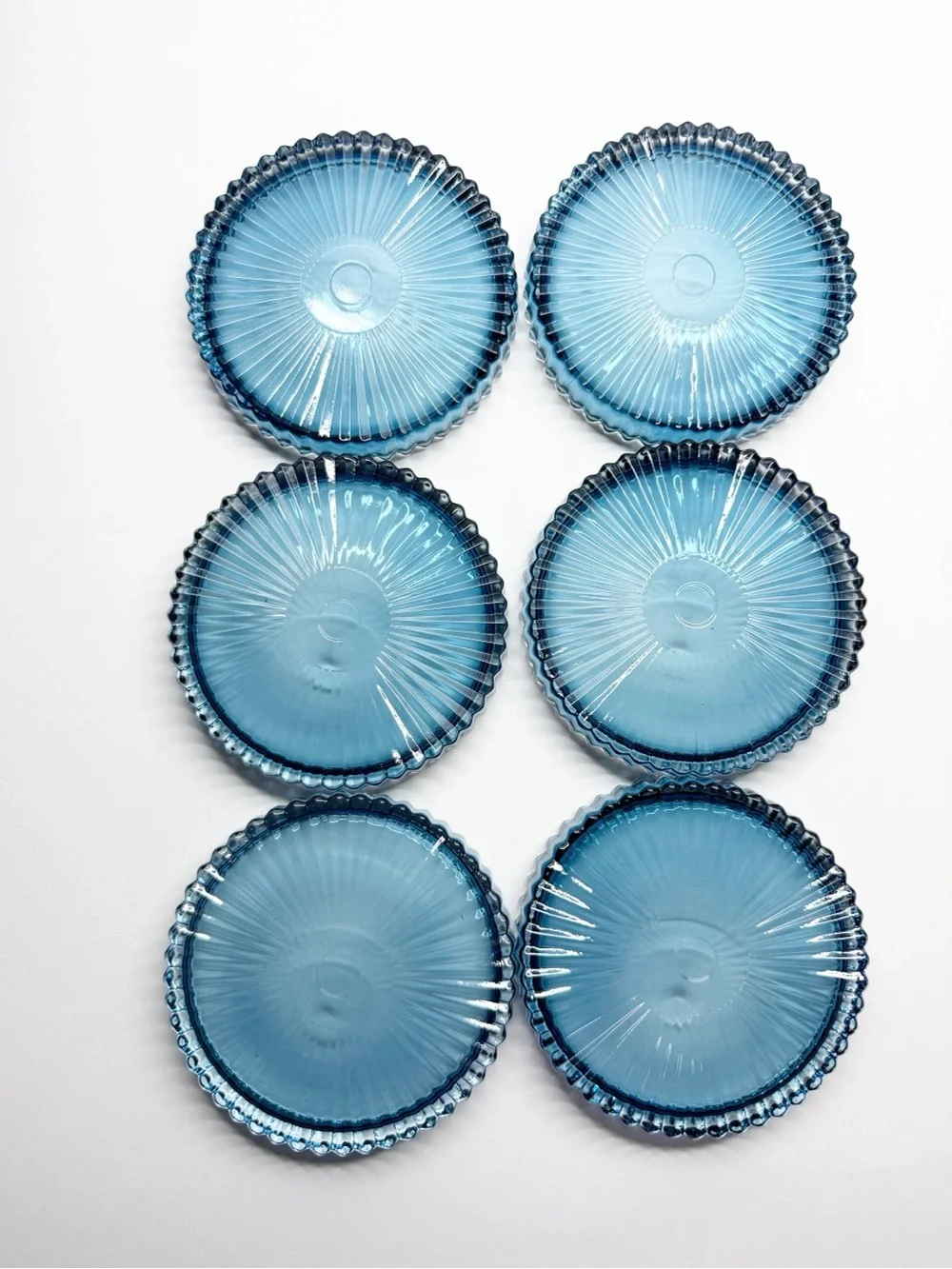 Blue Glass Textured Edge Coasters Set of 6